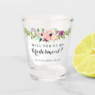 Copo De Shot Você será minha dama de Bridesmaid - Coroa Flor
