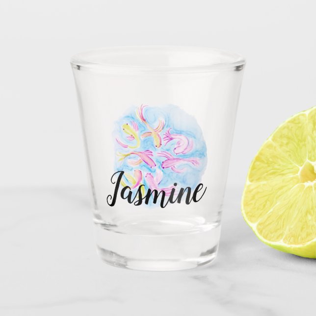 Copo De Shot Watercolor Koi Fish Colorida Personalizada (Frente)