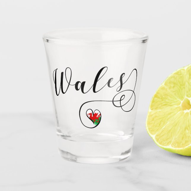 Copo De Shot Welsh Flag In Heart (País De Gales) (Frente)