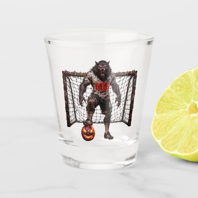 Copo De Shot Werewolf Soccer Player Halloween Horror Art (Frente)