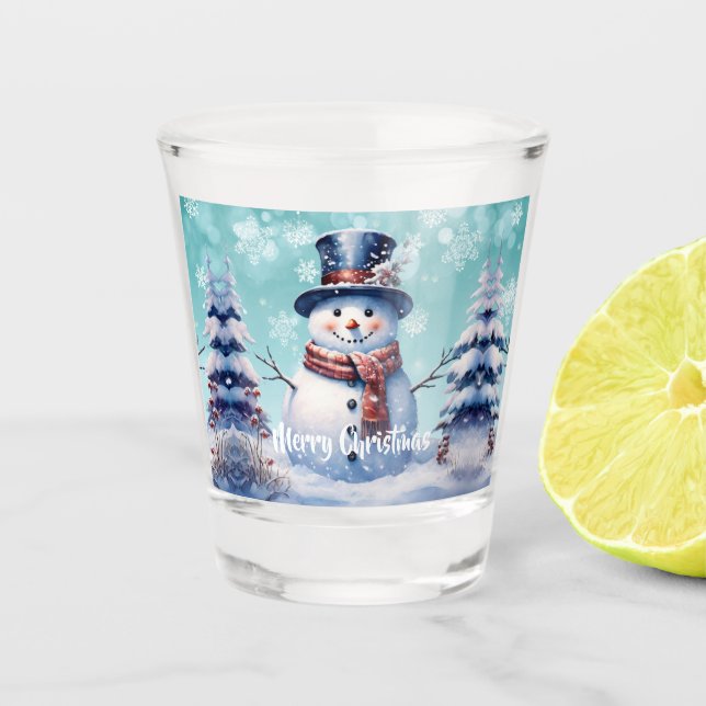 Copo De Shot Winter Forest Snowman Natal | Cerceta (Frente)