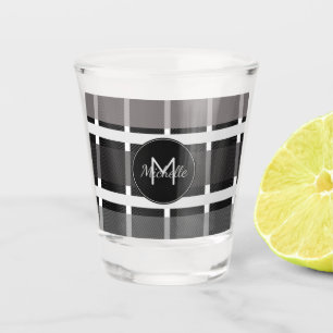 Copo De Shot Xadrez Cinza Moderno Monograma Personalizado