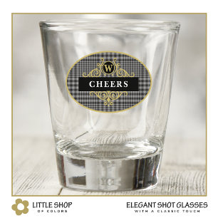 Copo De Shot Xadrez Elegante Preta e Dourada Glen Personalizada