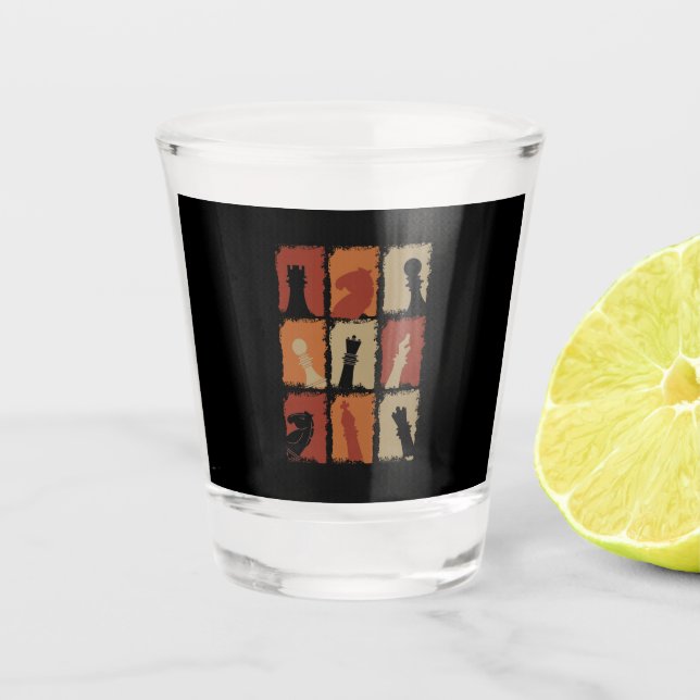 Copo De Shot Xadrez - Retro de Peças de Xadrez (Frente)