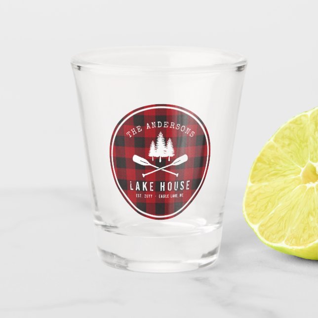 Copo De Shot Xadrez Vermelha de Buffalo, Árvore do Lago Russo (Frente)