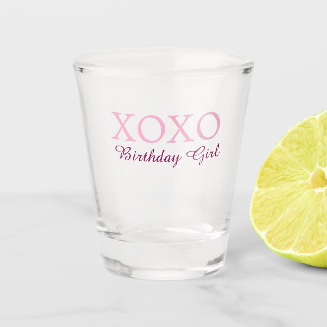 Copo De Shot Xoxo aniversária nome rosa simples amor  (Frente)