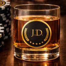 Copo de Whisky com Monograma Black & Gold | Poker