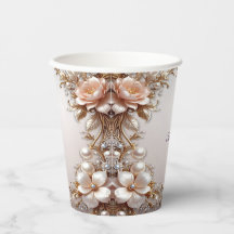 Copos de Papel com Flores Rosa Suave e Brancas