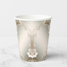 Copos de Papel com Moldura Floral Branca Ornamenta