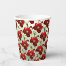 Copos de Papel Flor Vermelha Vidro Colorido