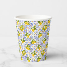Copos de papel padrão de limão cítrico Mediterrâne