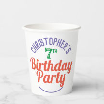 Copos de papel para aniversário de 7 anos de crian