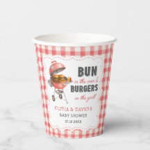 Copos de papel para chá de bebê Red Gingham Burger