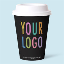 Copos de papel preto de 12 oz com tampas e logotip