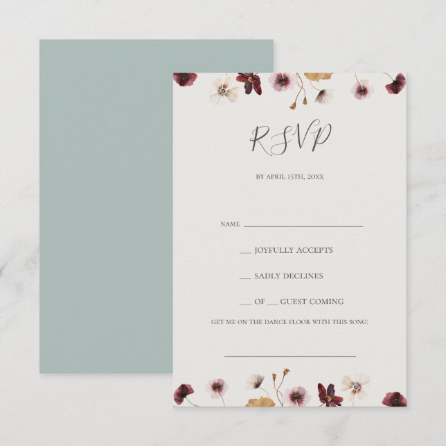 Copper Burgundy Wildflower Teal Song Request RSVP (Frente/Verso)