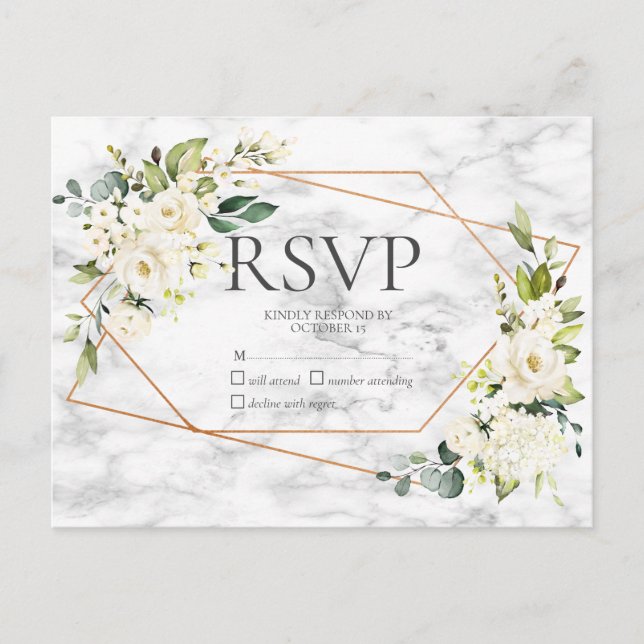 Copper Marble Geométrico White Floral No Menu RSVP (Frente)