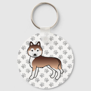 Copper Siberian Husky Cartoon Dog & Paws Chaveiro