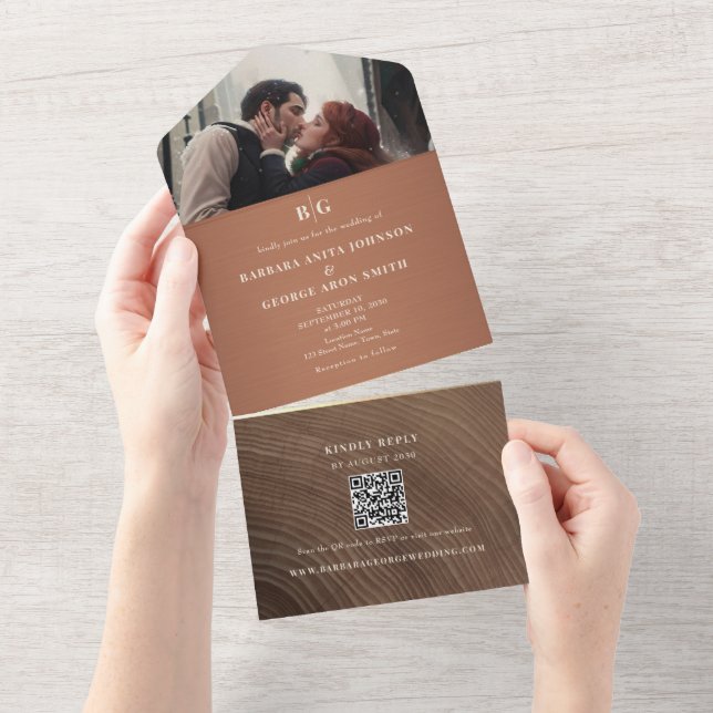 Copper Wood QR Foto Casamento (Aba destacável)