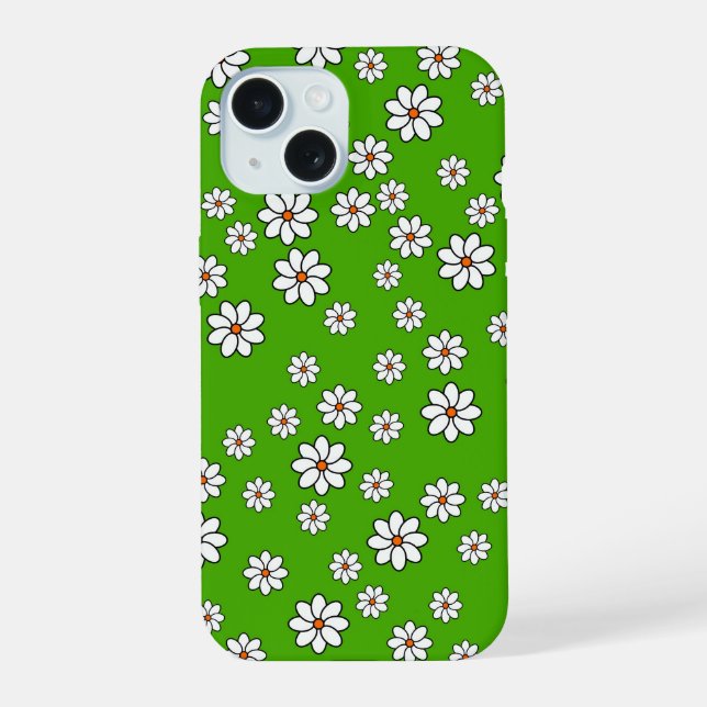 Coque Iphone fleurs blanches sur tapis vert (Verso)
