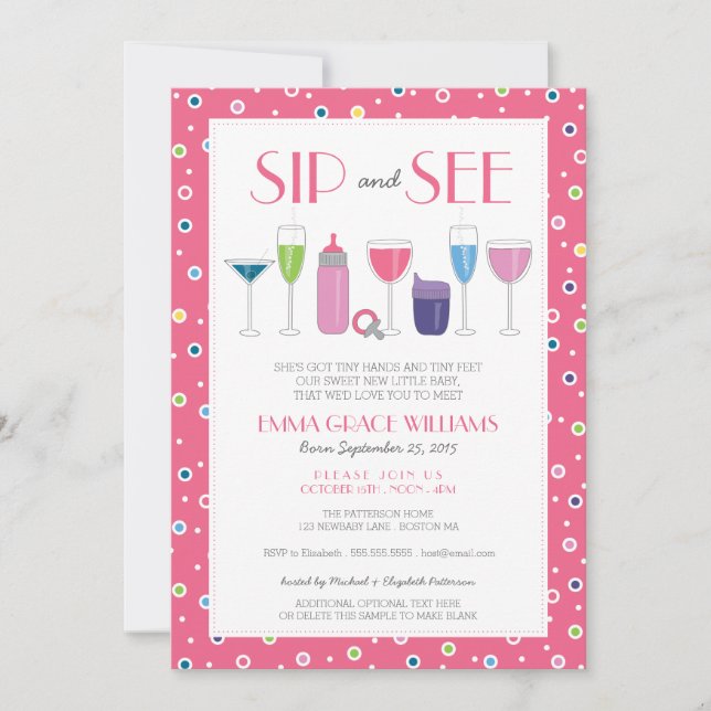 Coquetel Rosa, Nova Menina, Sip e Veja Convite (Frente)