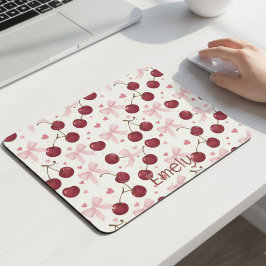 Coquette Aesthetic Mouse Pad Cherry Red Bows 