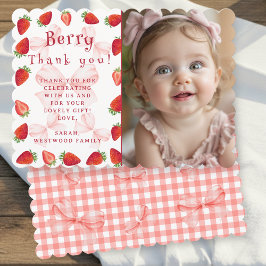 Coquette Berry First Birthday Photo Thank You Card