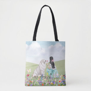 Coquette Girl and Dog Primavera Meadow Tote Bag