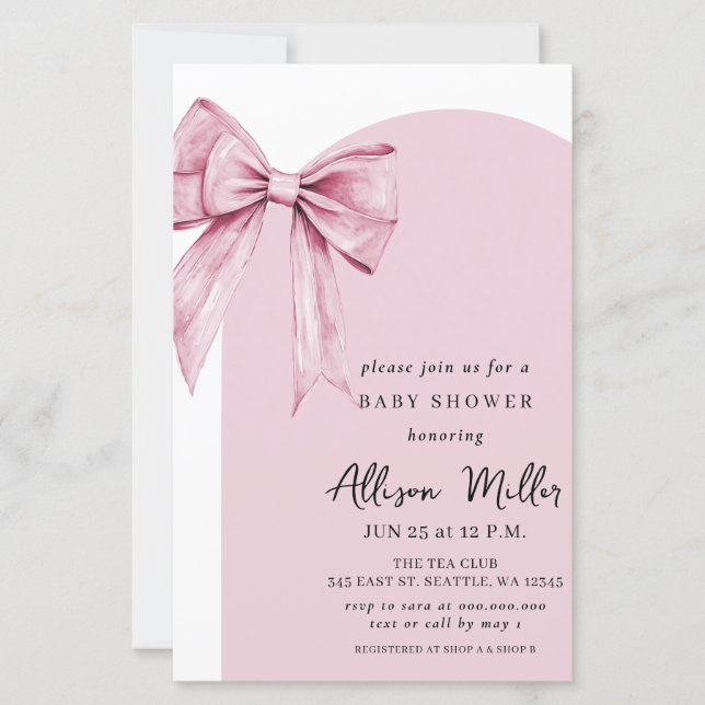 Coquette Pink Bow Girl Baby Shower invitation (Frente)