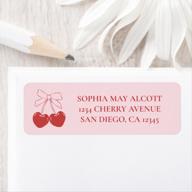 Coquette Rosa e Vermelho Laço de Cereja Etiqueta d (Insitu)