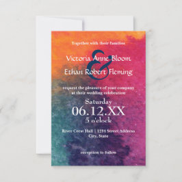Cor Azul Laranja - Convite para Casamento 3x5