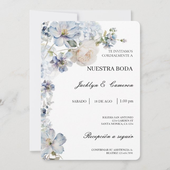 Cor da água da flor selvagem Convite para Casament (Frente)