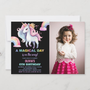 Cor da água Unicorn Convites de Aniversário com fo