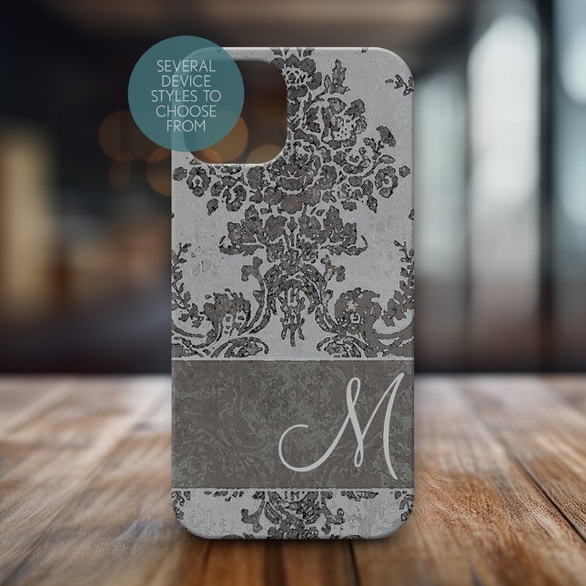 Cor damasco de cinza com monograma (Personalized Phone Case with Huge Monogram)