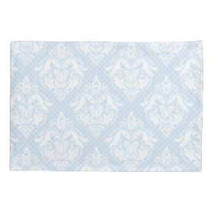 Cor damasco Floral Azul-Bebê-Claro e Branco