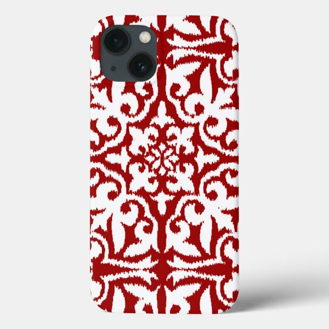 Cor damasco Ikat - Vermelho Escuro e Branco (Verso)