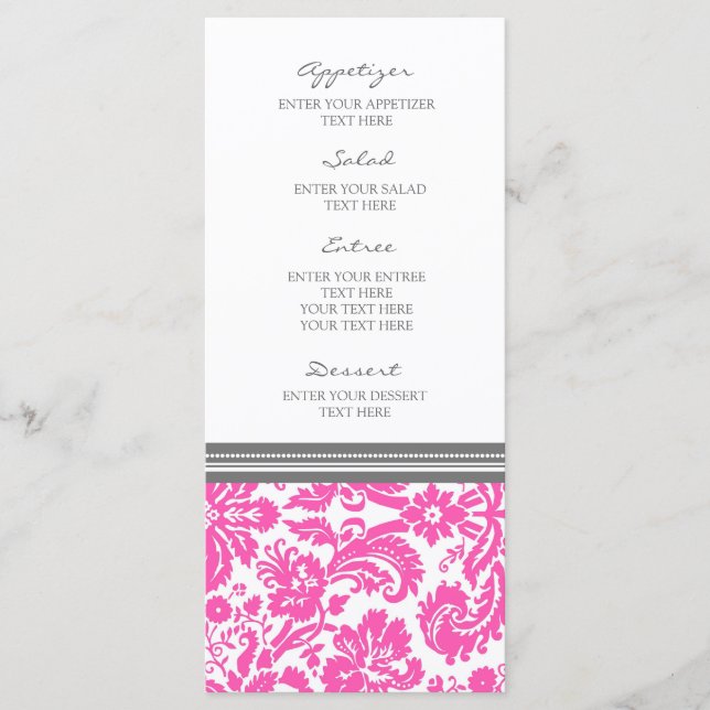 Cor damasco Rosa Cinza do Menu Casamento (Frente)