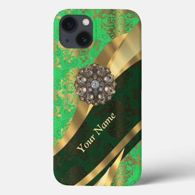 Cor damasco verde e dourada personalizada (Verso)