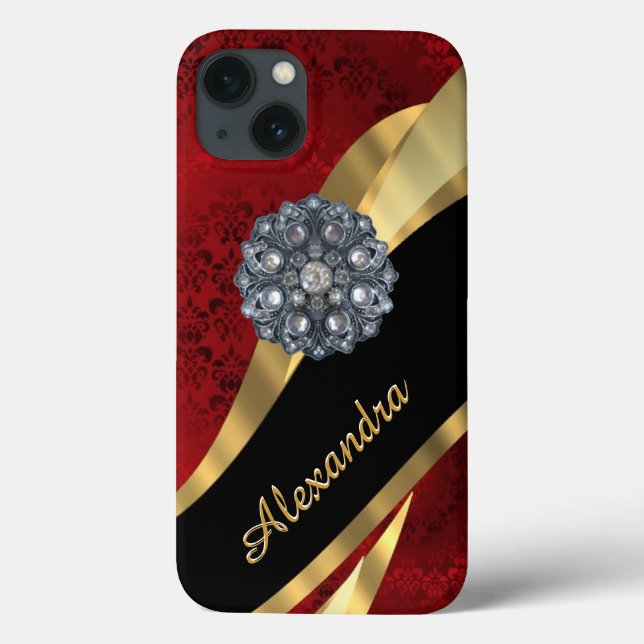 Cor damasco vermelha bonito e elegante personaliza (Verso)