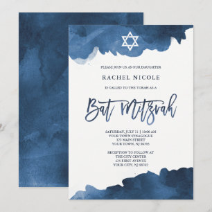 Cor de Água Azul Moderna   Convite Bat Mitzvah