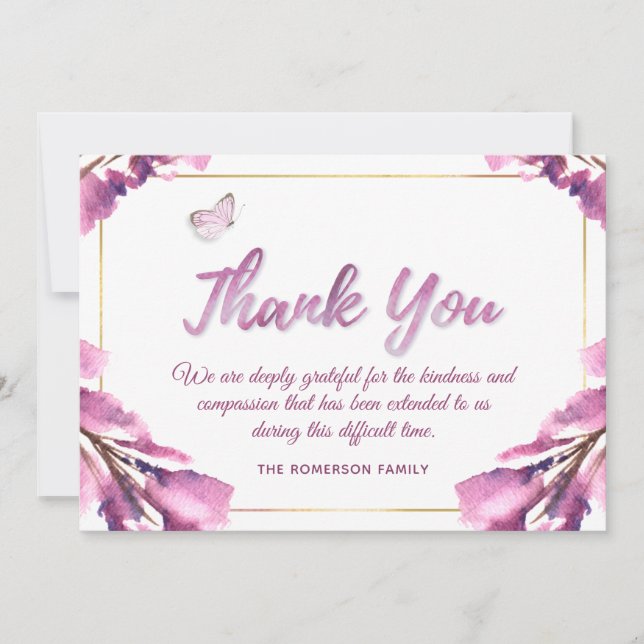 Cor De Água Floral Rosa Obrigado No Cartão De Memó (Frente)