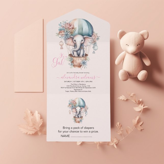Cor-de-água rosa branca Balão de Ar Elefante Bebê  (Criador carregado)