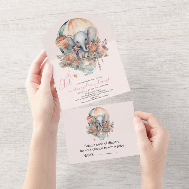 Cor-de-água rosa branca Balão de Ar Elefante Bebê  (Aba destacável)