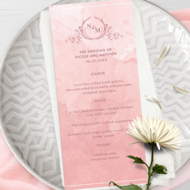 Cor de Água Rosa Espelhada Chic, Menu Casamento Mo (Criador carregado)