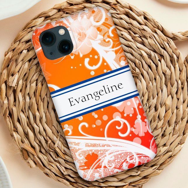 Cor de laranja e branco floral, espirais personali (Criador carregado)