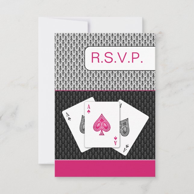 cor-de-rosa 3 aces vegas casamento cartões rsvp, 3 (Frente)