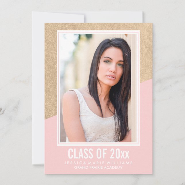 Cor-de-rosa-claro e dourado | Convites para Gradua (Frente)