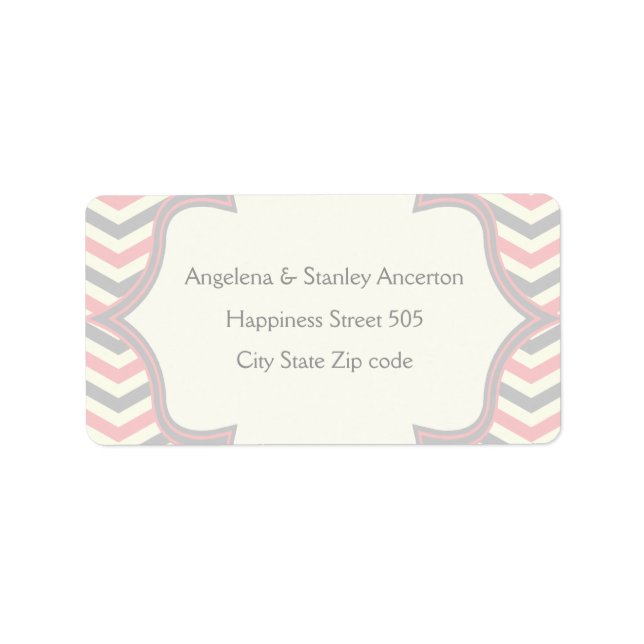 Cor-de-rosa moderno, etiqueta de casamento Chevron (Frente)
