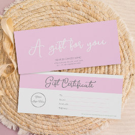 Cor de rosa pastel com certificado de presente fem