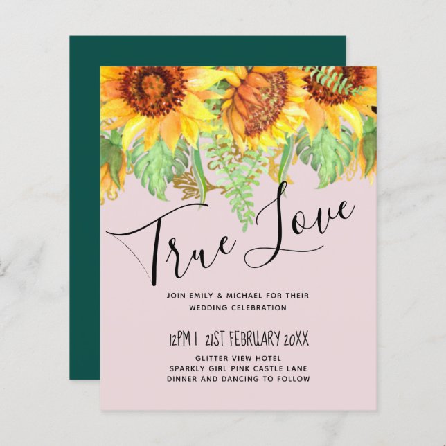 Cor-de-rosa pincelado com orçamento de casamentos  (Frente/Verso)