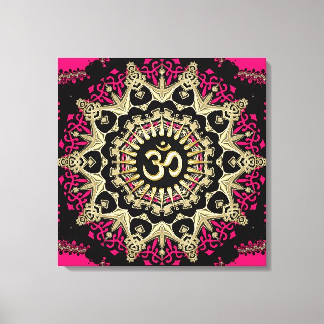 Cor-de-rosa quente+Aum Mandala Dourada Nova Canvas (Frente)